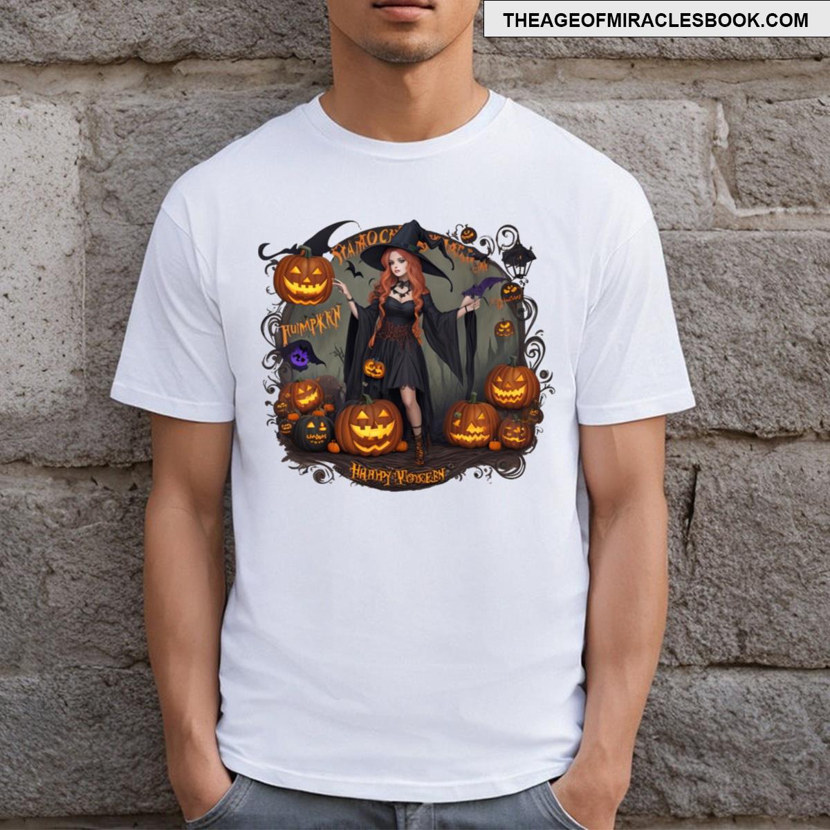 Spooky Witch And Pumpkin Patch Halloween Art T-shirt