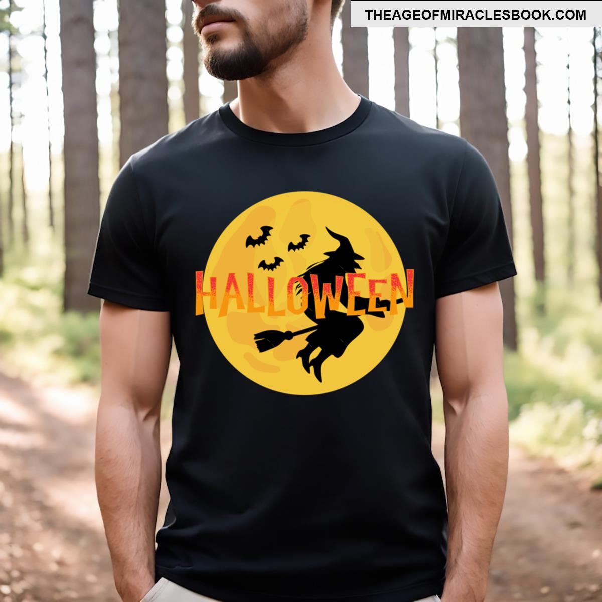 Halloween Witch Goes Round The Moon T-shirt