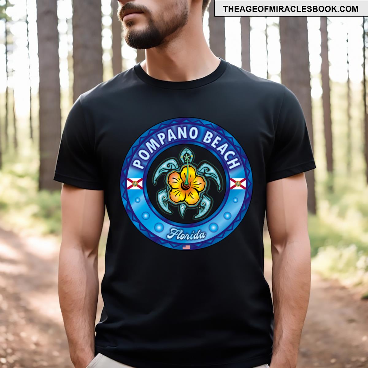 Pompano Beach Florida Sea Turtle Hibiscus T-shirt