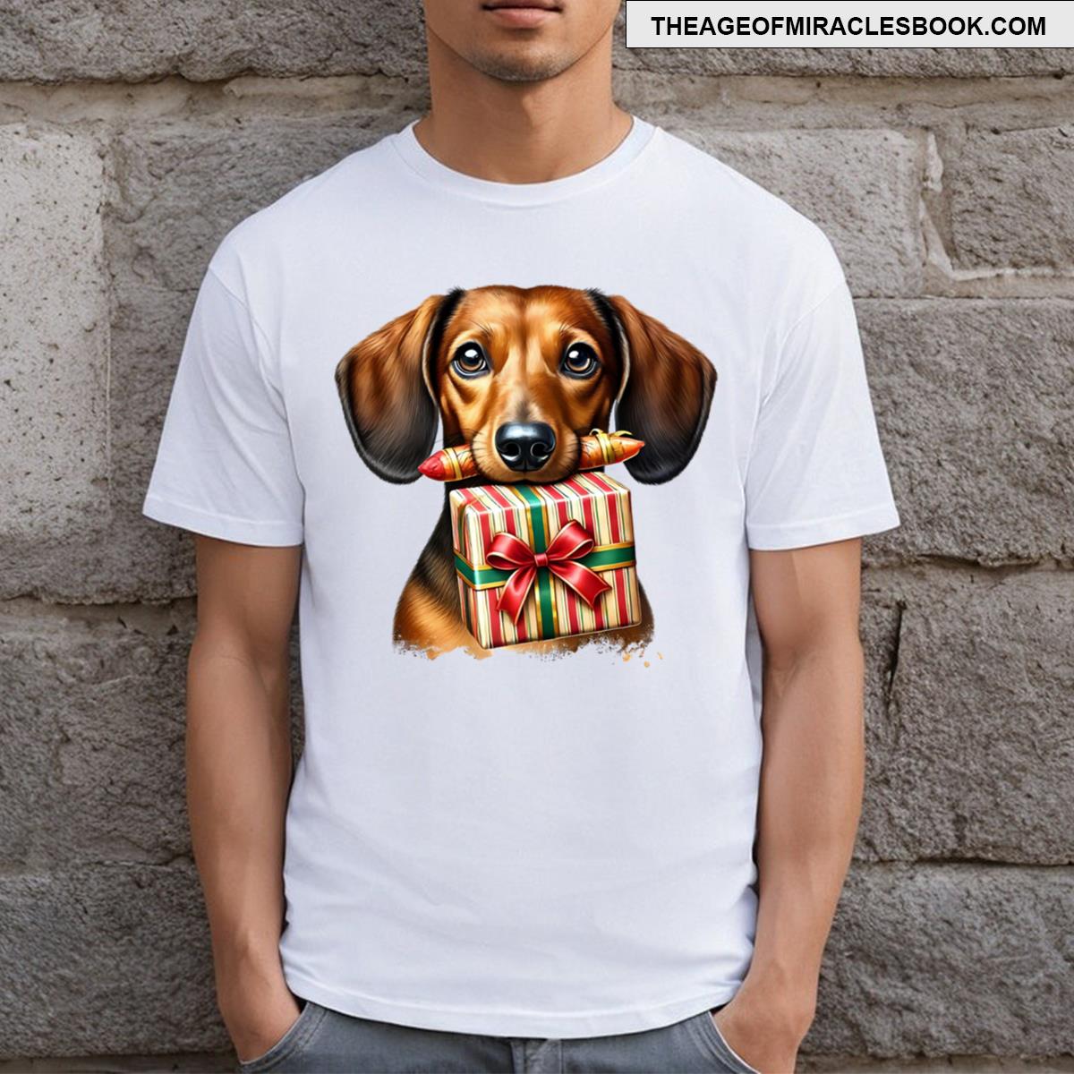 Dachshund Holding A Christmas Present T-shirt