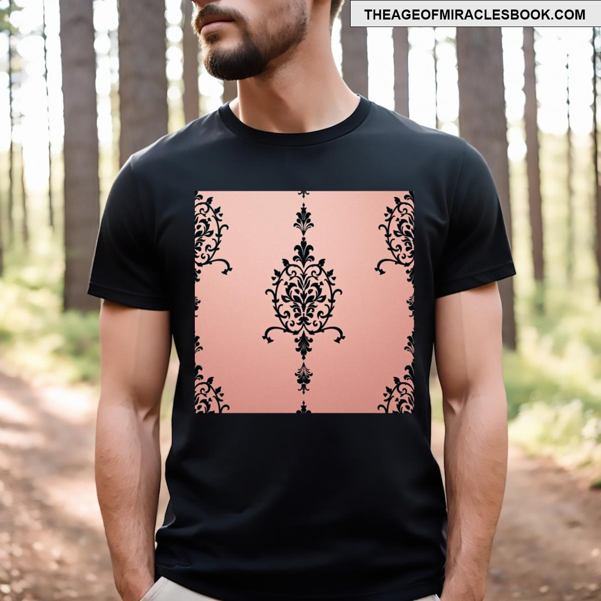 Matte Pink Black Damask T-shirt