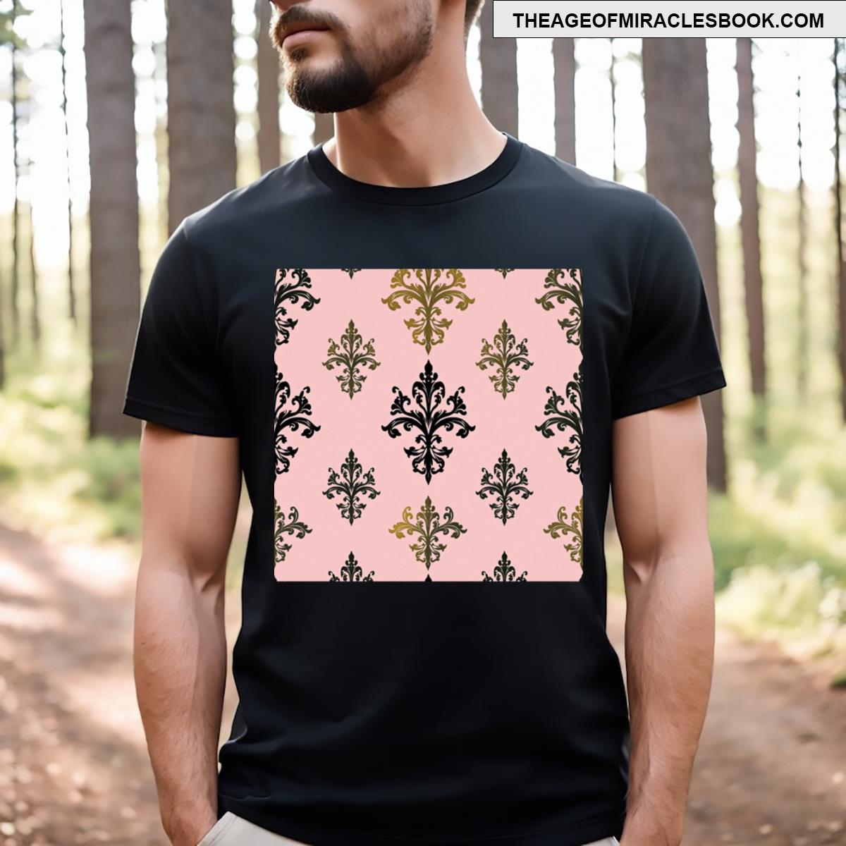 Matte Pink Gold Black Damask T-shirt
