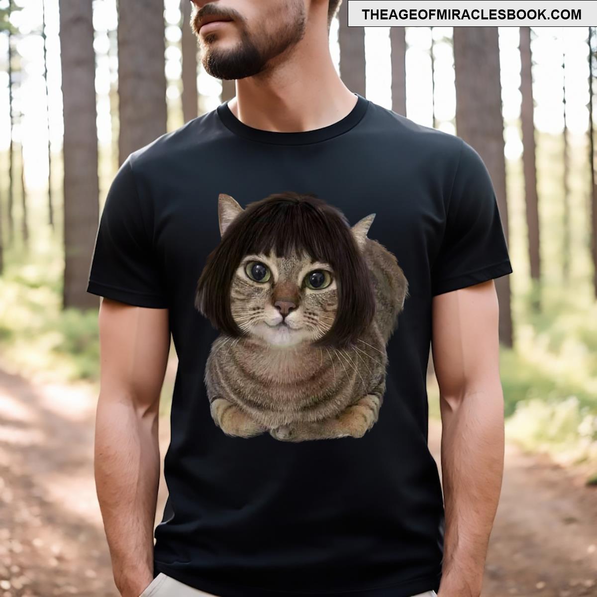 Funny Cat Meme Cat Wig T-shirt