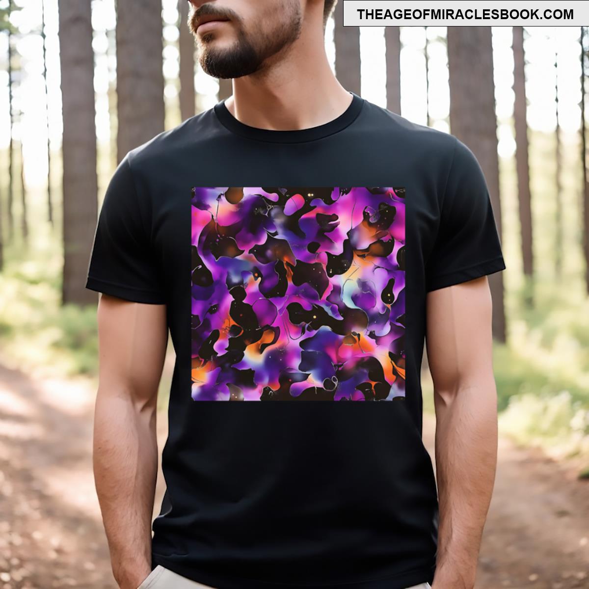 Neon Purple Leaves Alcohol Ink Pattern T-shirt