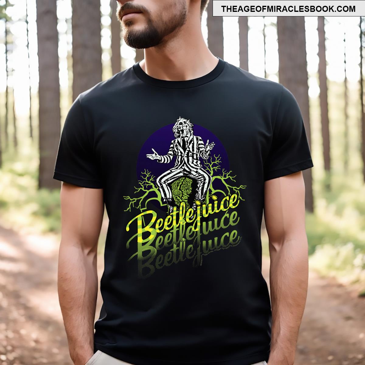 Beetlejuice Three Times Text Portrait T-shirt