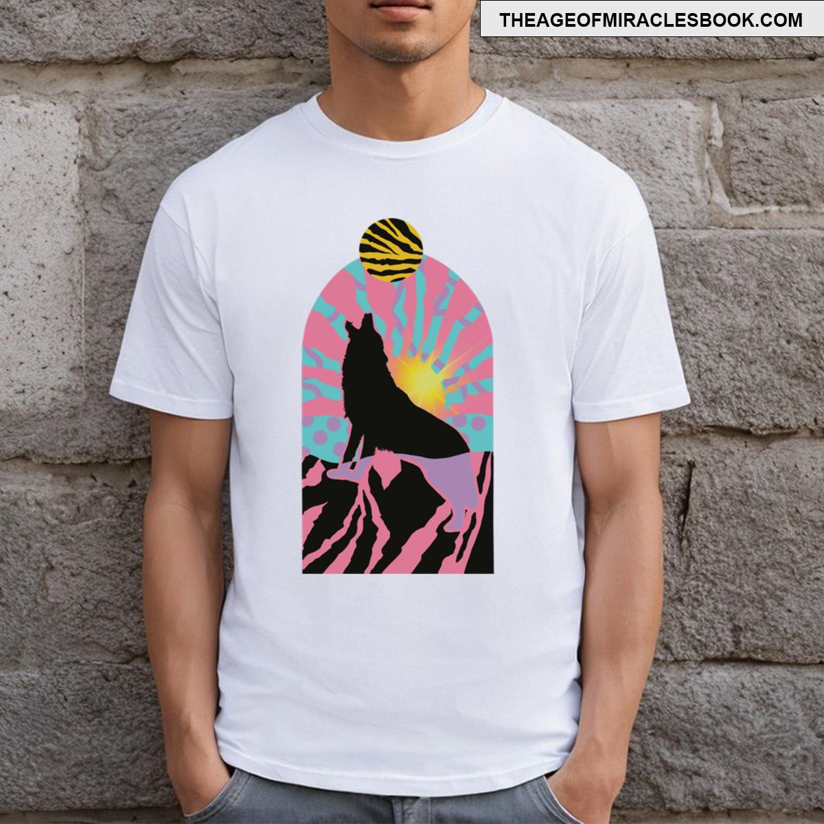 Psychedelic Wolf In Pink T-shirt