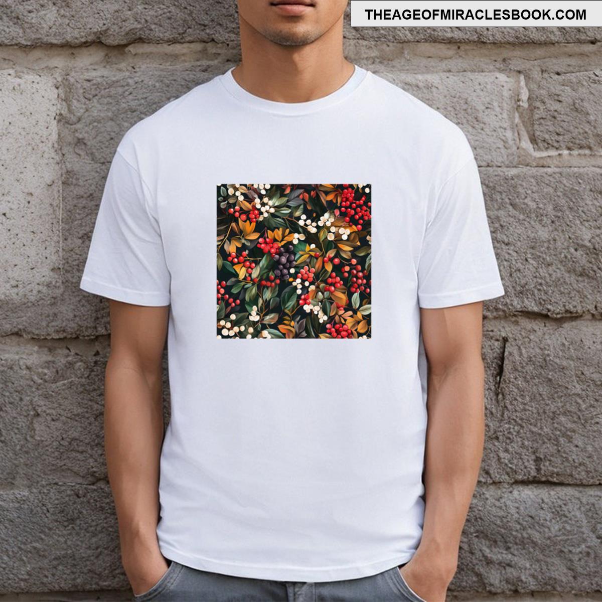 Opulent Winterberry And Foliage Pattern T-shirt