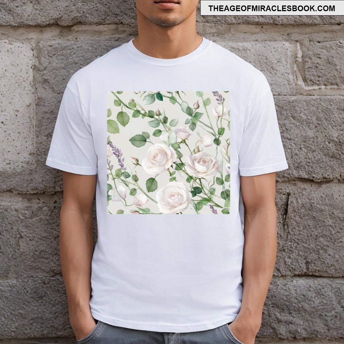 Delicate Pink Roses On Cream T-shirt