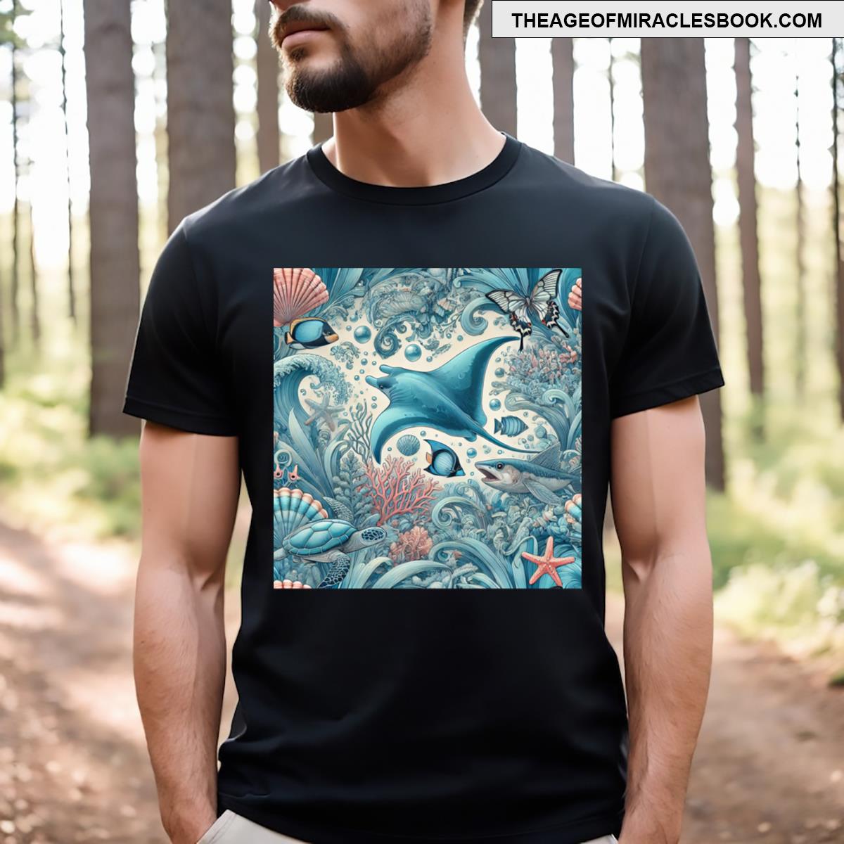 Manta Ray Colourful Pastel Scuba Diving Pattern T-shirt
