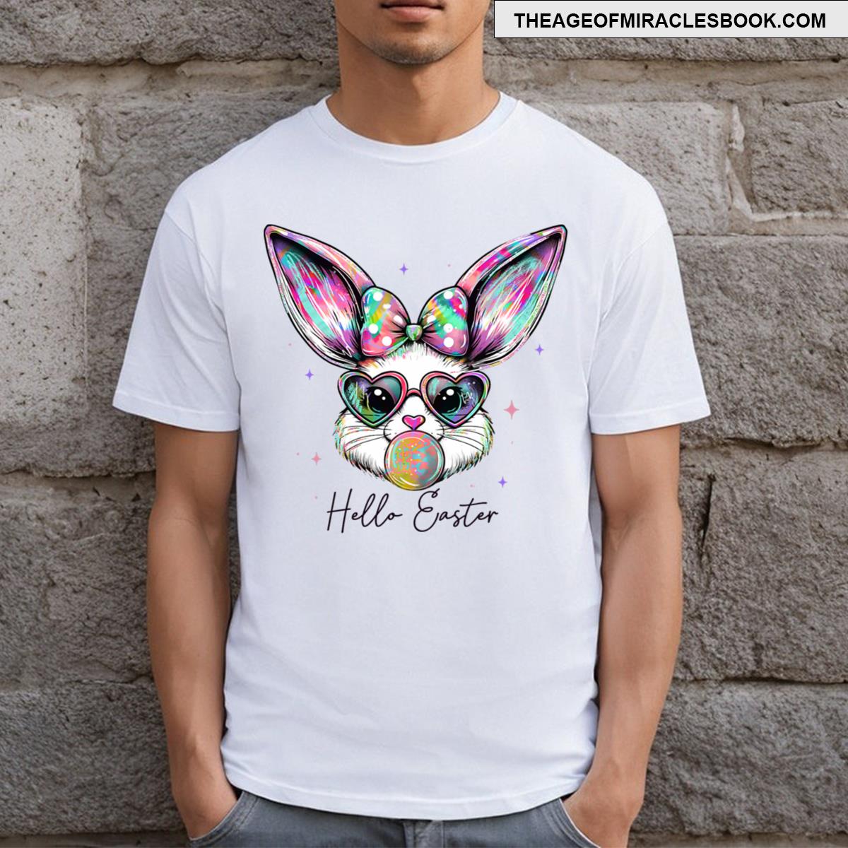 Rabbit Bunny Blowing Bubble Gum Easter Day Coquette Bow T-shirt