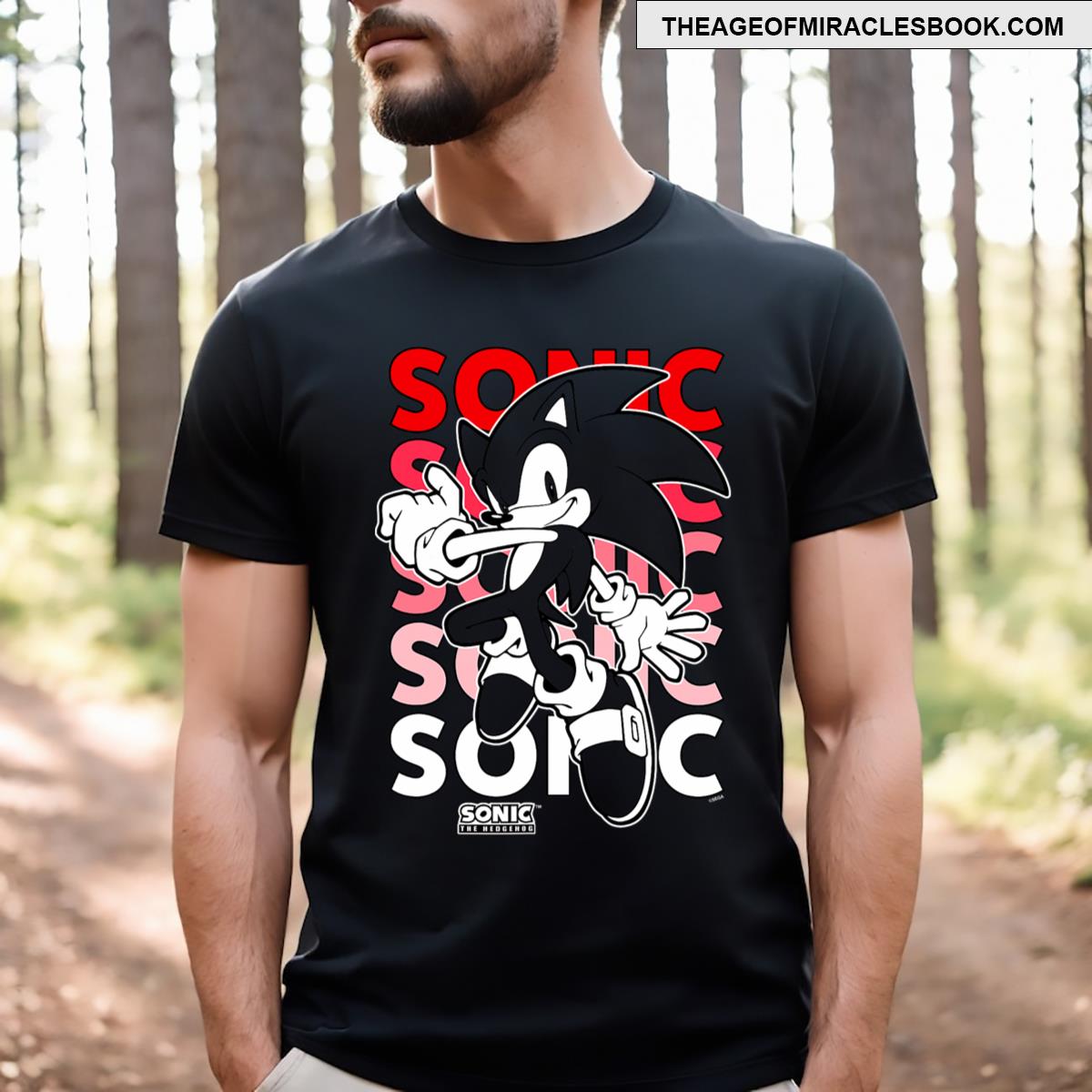 Sonic The Hedgehog Stacked Repeating Name Retro Shot T-shirt