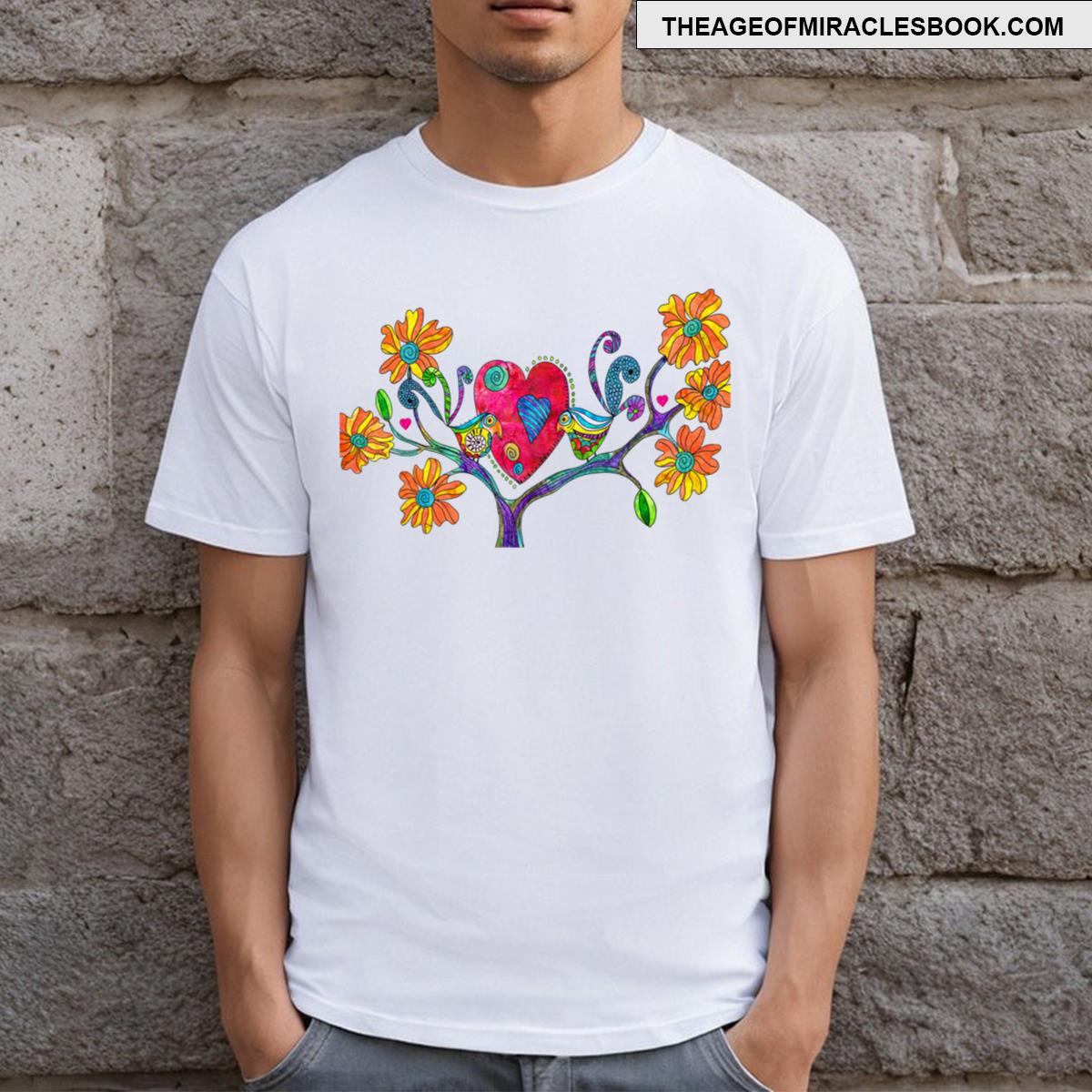 Colorful Love Birds On White T-shirt