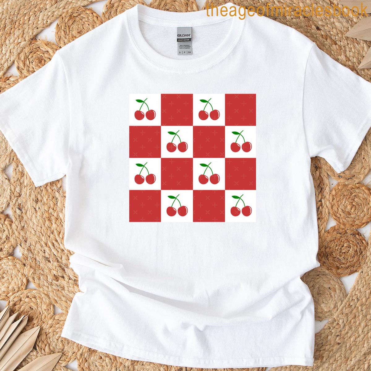 Cherry Checkerboard Retro Pattern T-shirt