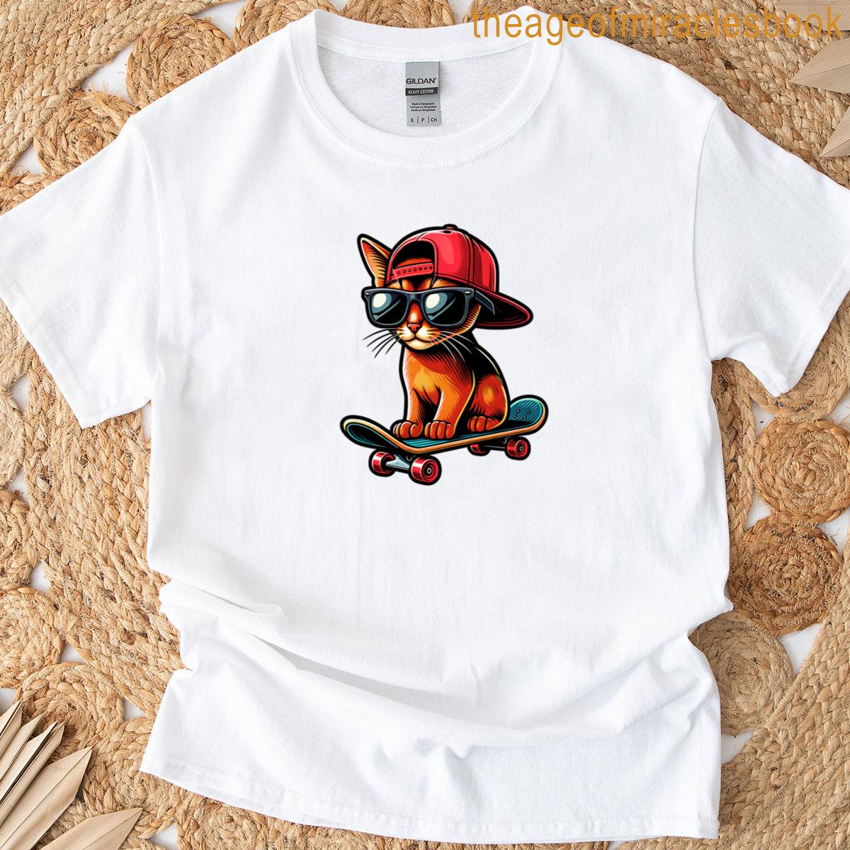 Cool Abyssinian Cat Skateboarder T-shirt