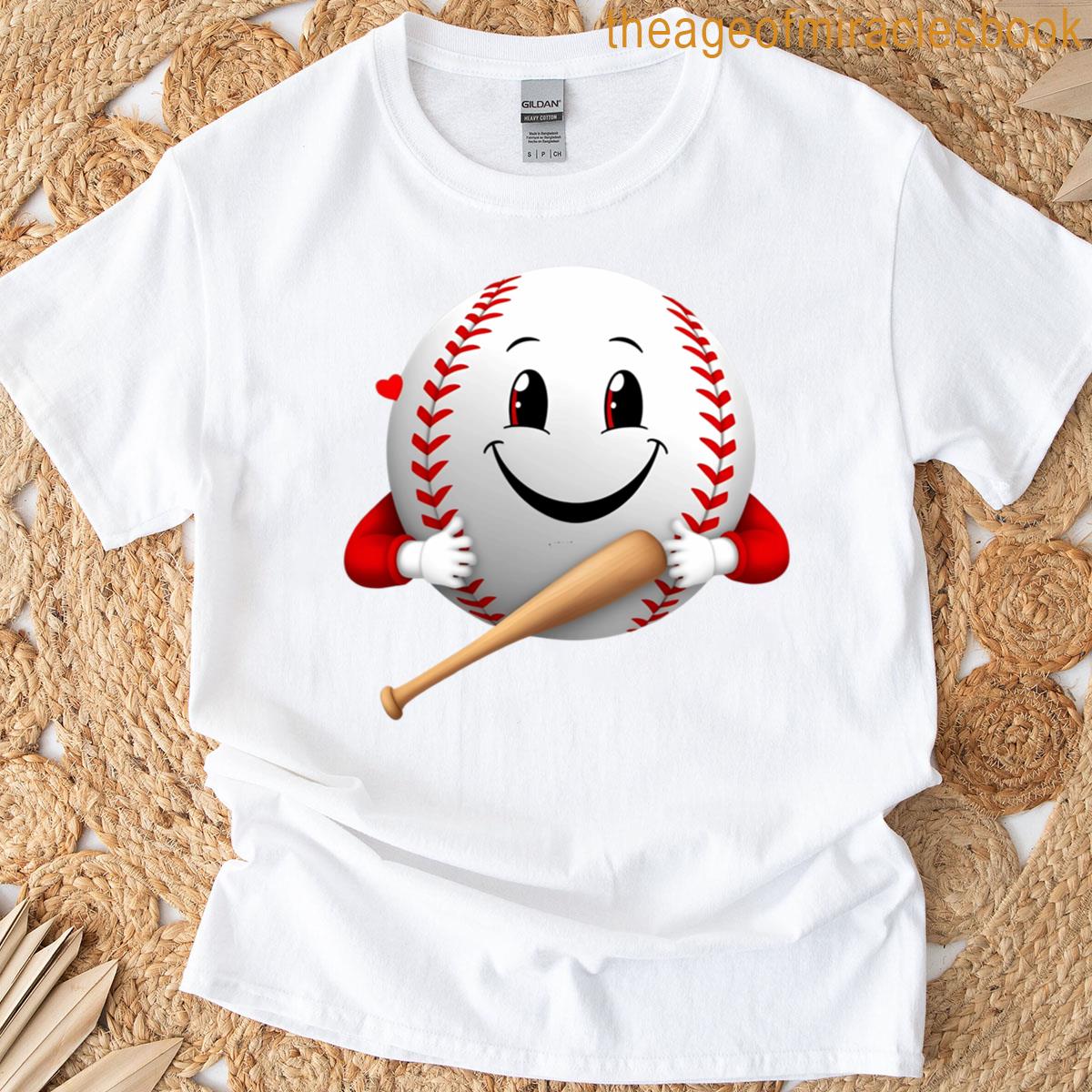 Smiling Cartoon Baseball With Bat T-shirt