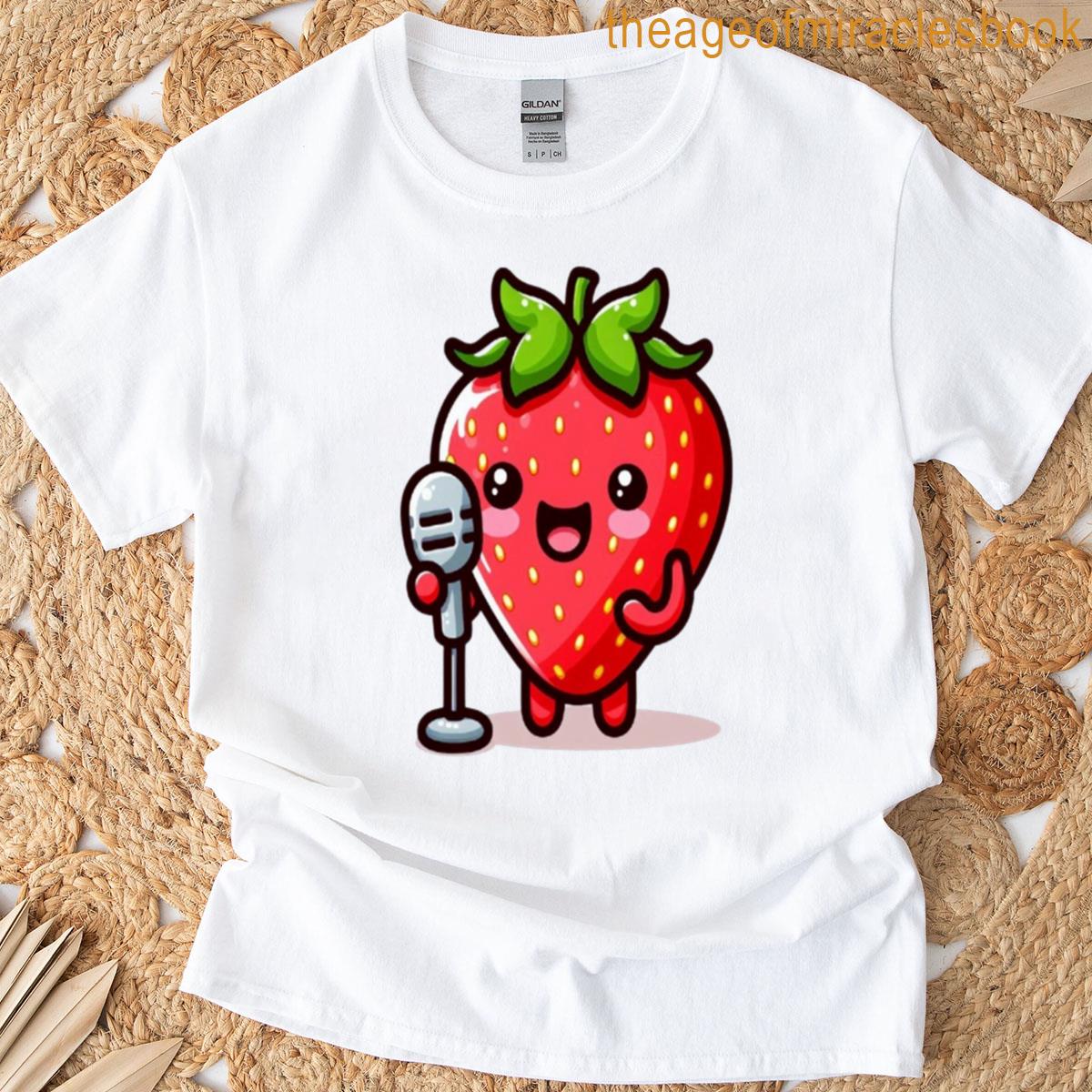 Kawaii Strawberry With Microphone T-shirt
