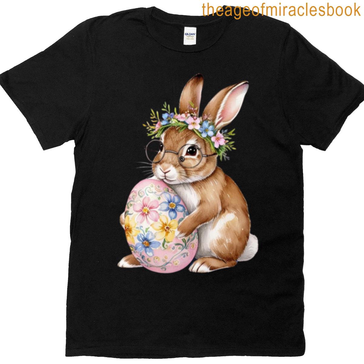 Easter Bunny With Glasses And Decorated Egg T-shirt