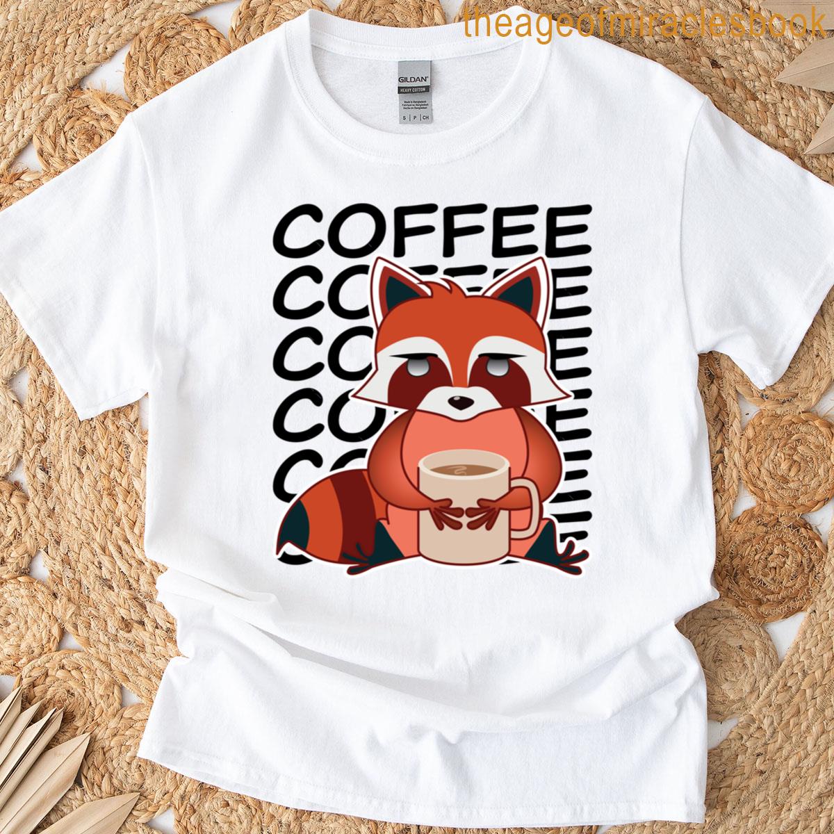 Cute Kawaii Red Panda Drinking Coffee T-shirt