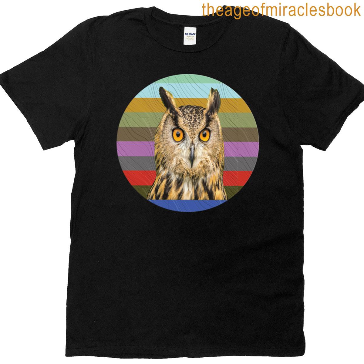 Vibrant Striped Textured Circle Owl T-shirt