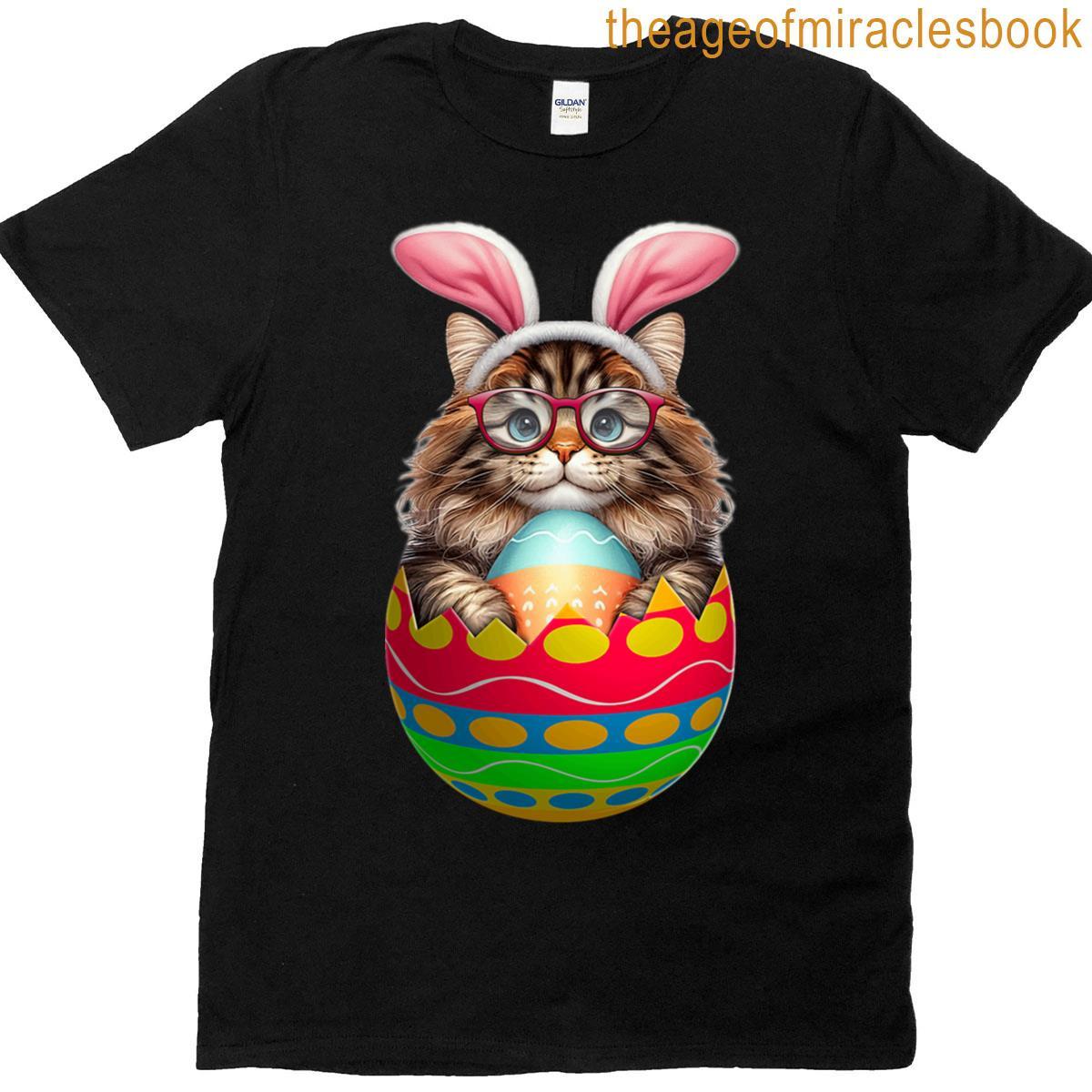 Happy Easter Day Cute Hunt Bunny Cat Eggs T-shirt