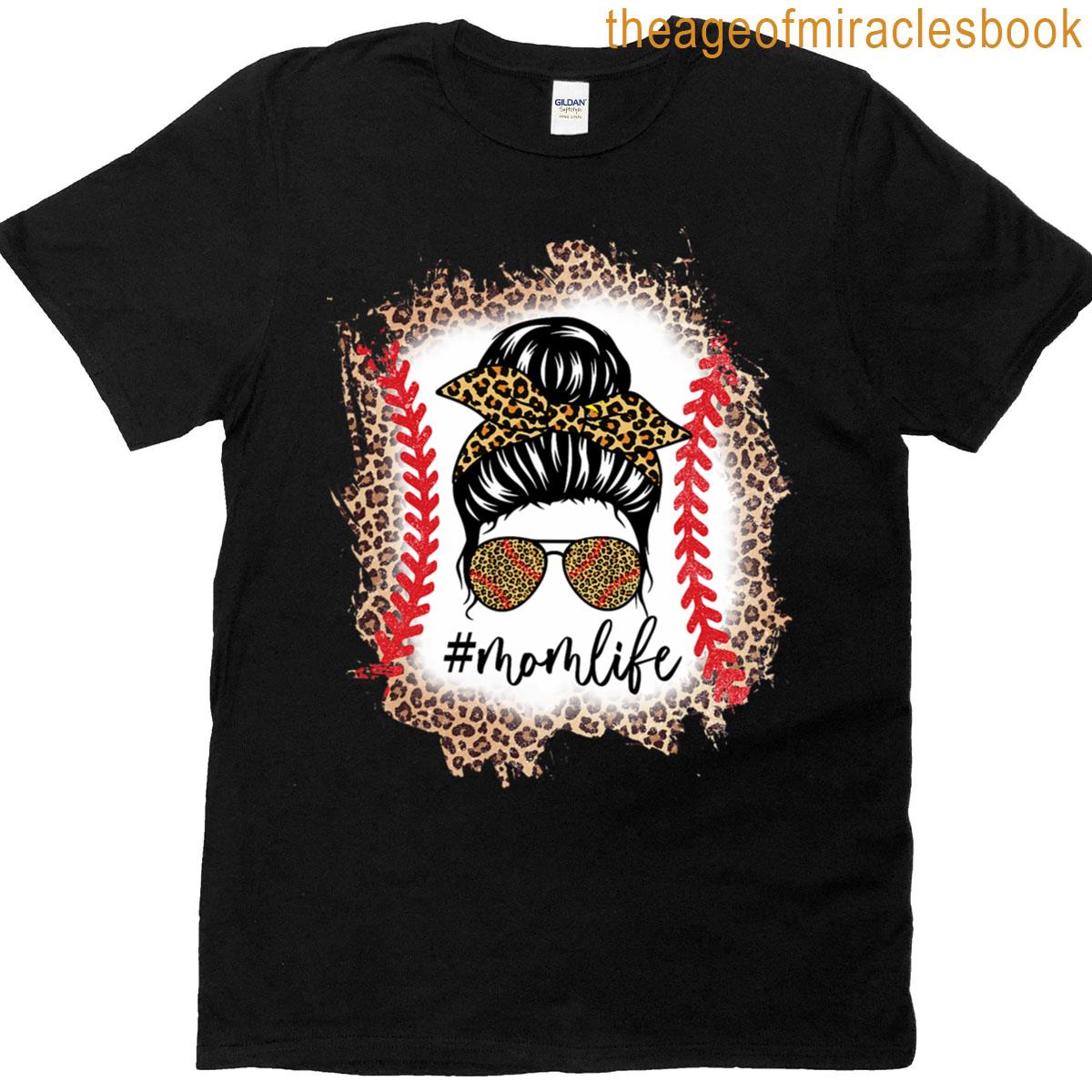 Baseball Mom Life Leopard Bun Messy T-shirt