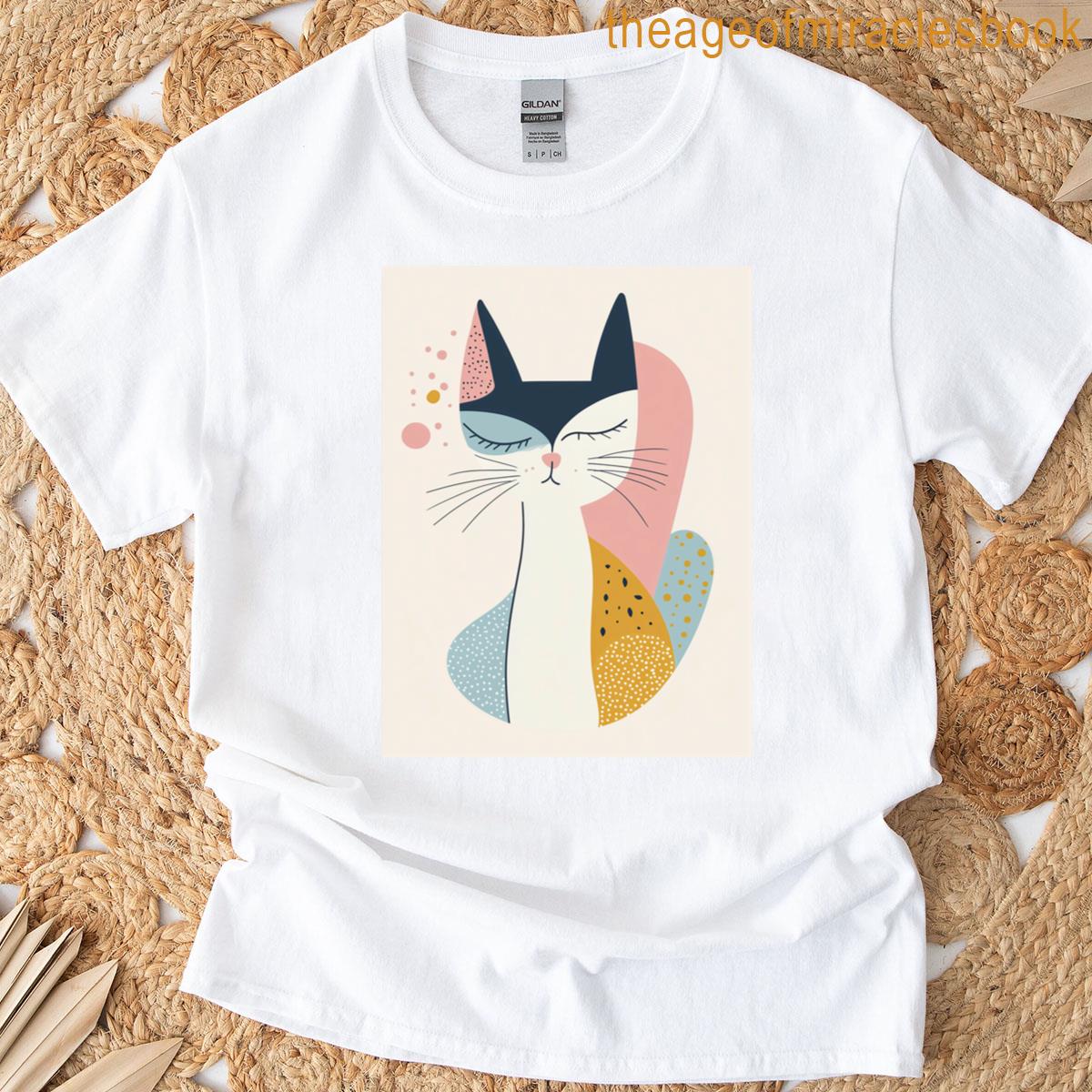 Cute Abstract Cat Pink T-shirt