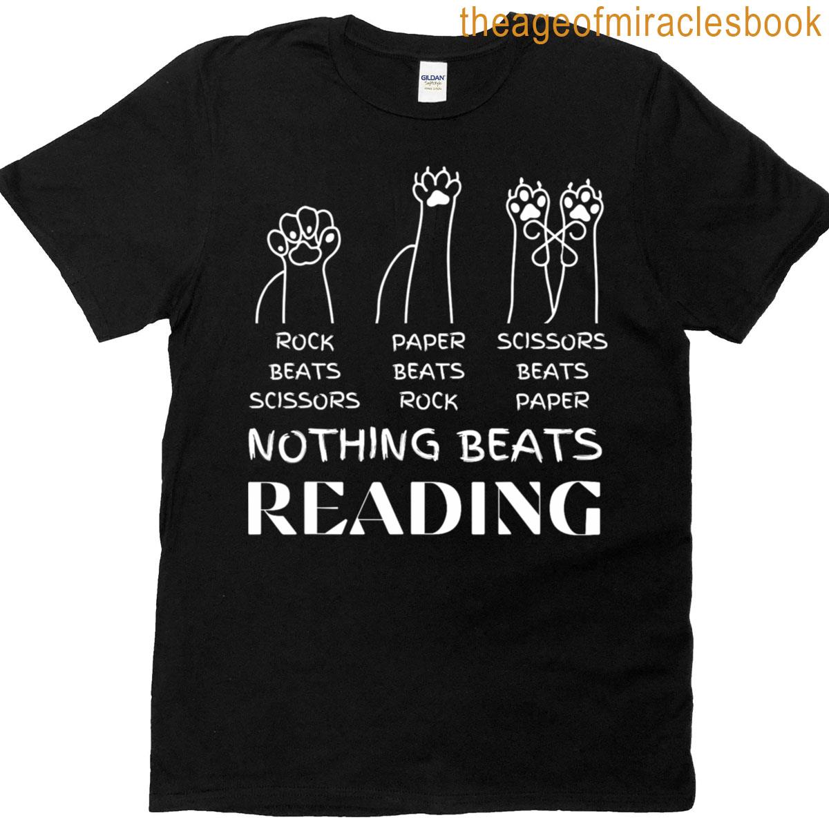 Nothing Beats Reading Funny Rock Paper Scissors Cat T-shirt