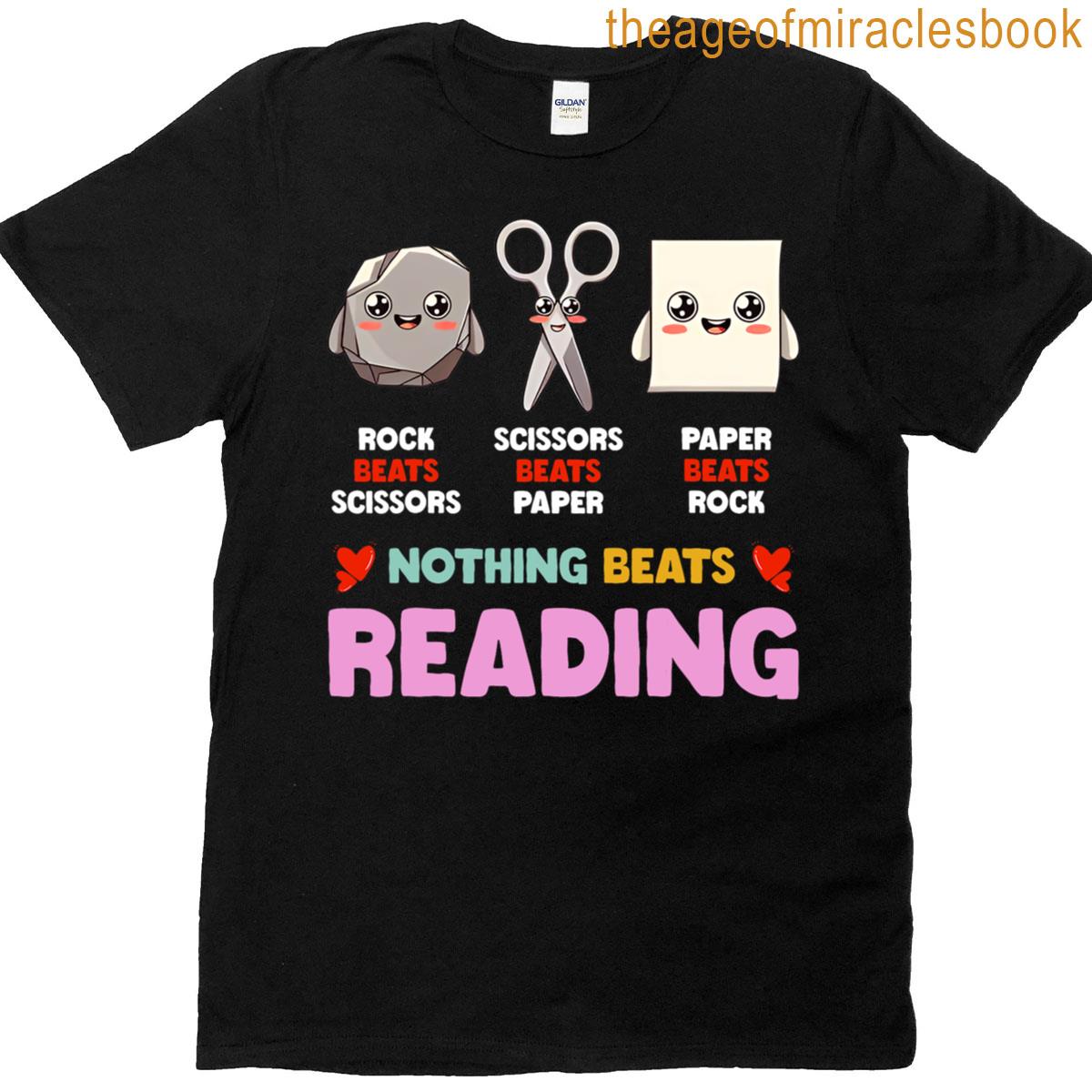 Rock Paper Scissors Nothing Beats Reading Funny Reading T-shirt