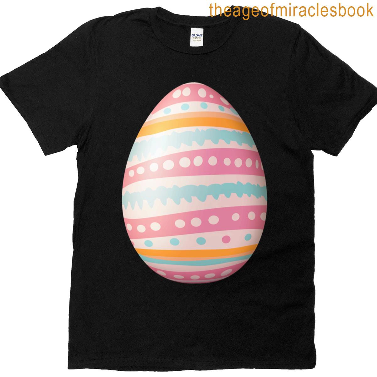 Large Oval Shaped Easter Egg With A Multi Colored Stripe Pattern Around It T-shirt