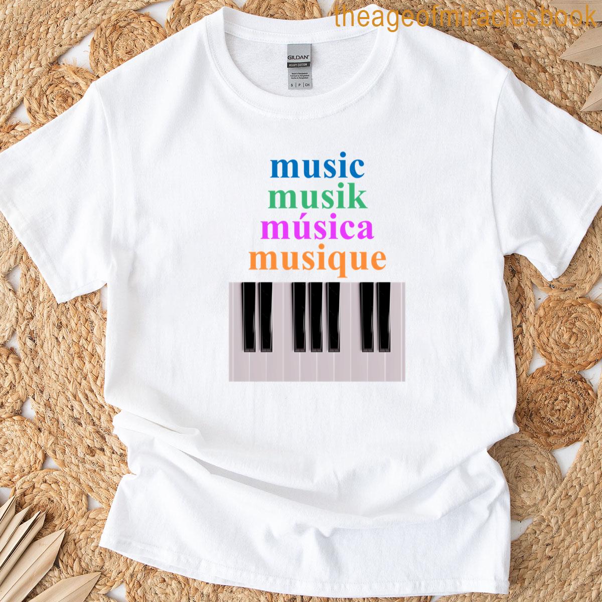 Piano Keyboard Music Text In Multiple Languages T-shirt