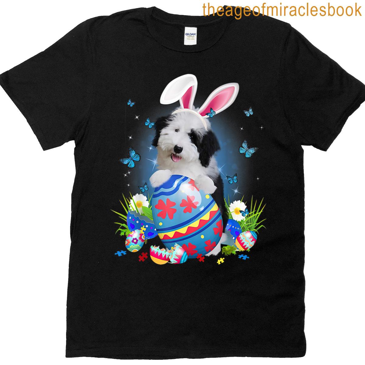 Easter Cute Sheepadoodle Dog Lover Bunny Eggs Easter T-shirt