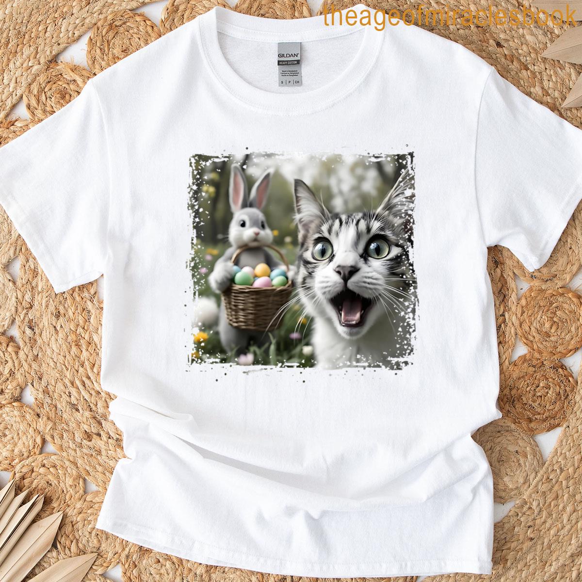 Funny Easter Cat Selfie With Easter Bunny Adults Kids Easter T-shirt