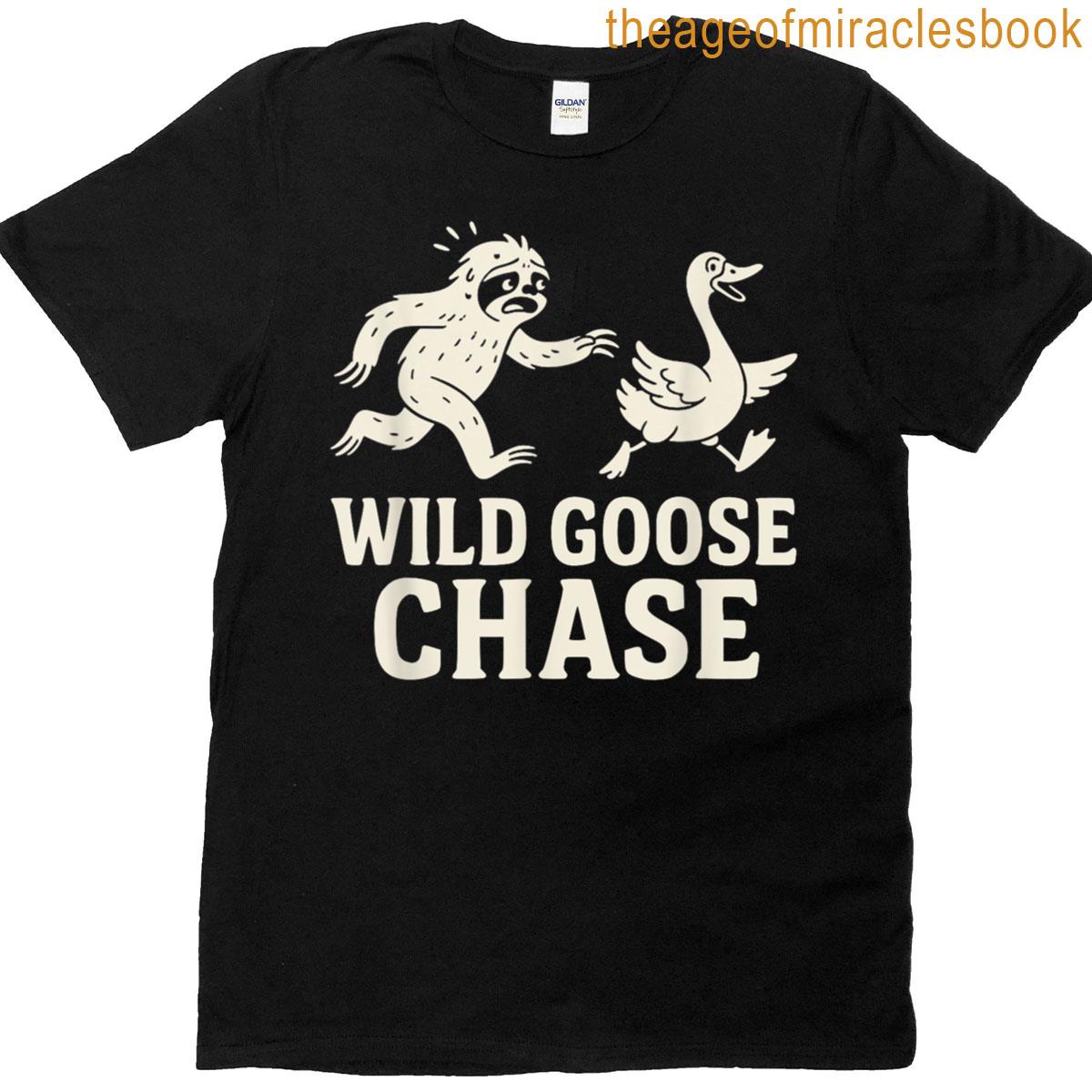 Slow Sloth Chasing Goose Funny Silly Meme T-shirt