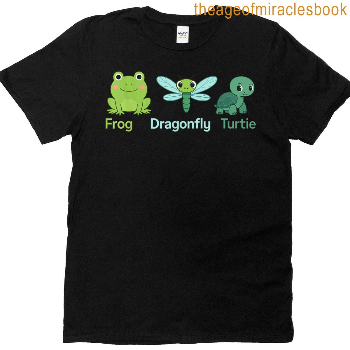 Adorable Nature Frog Dragonfly Turtle Design T-shirt