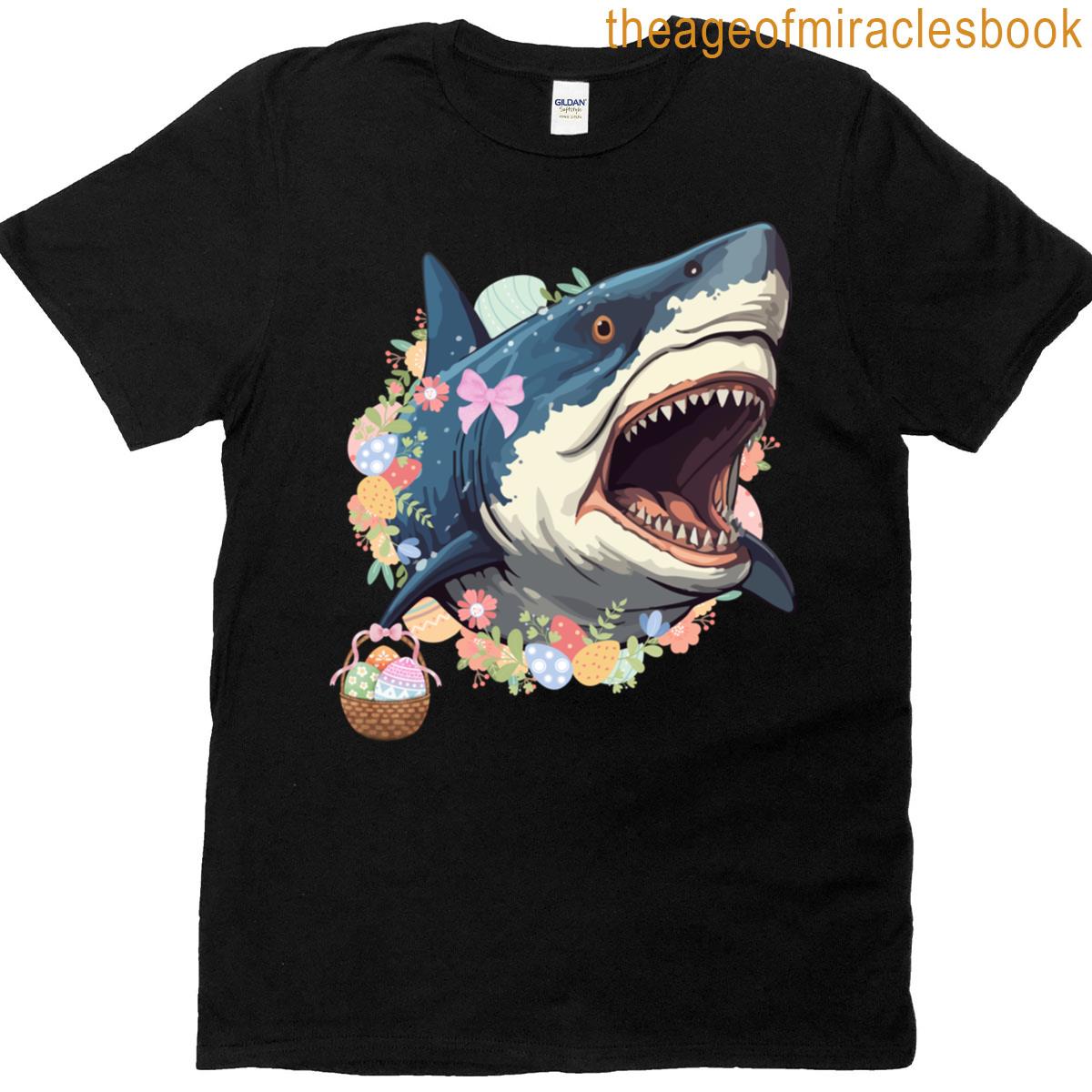 Funny Shark With Easter Basket And Bunny Ears Easter T-shirt