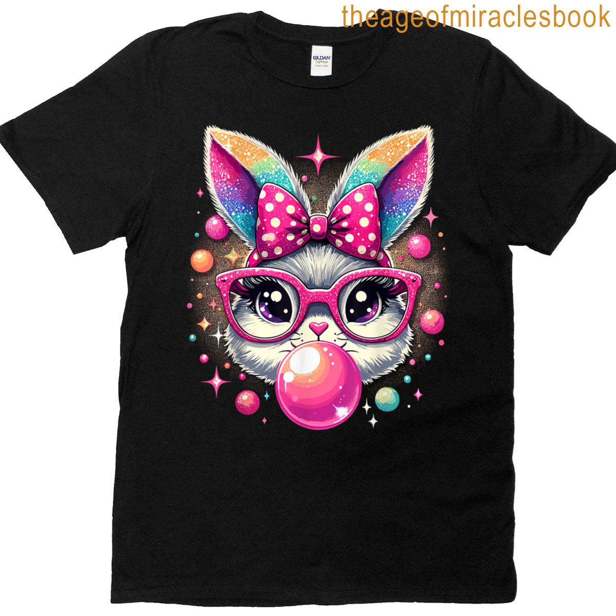 Happy Easter Bunny Tie Dye Coquette Bow Rabbit Face Easter T-shirt