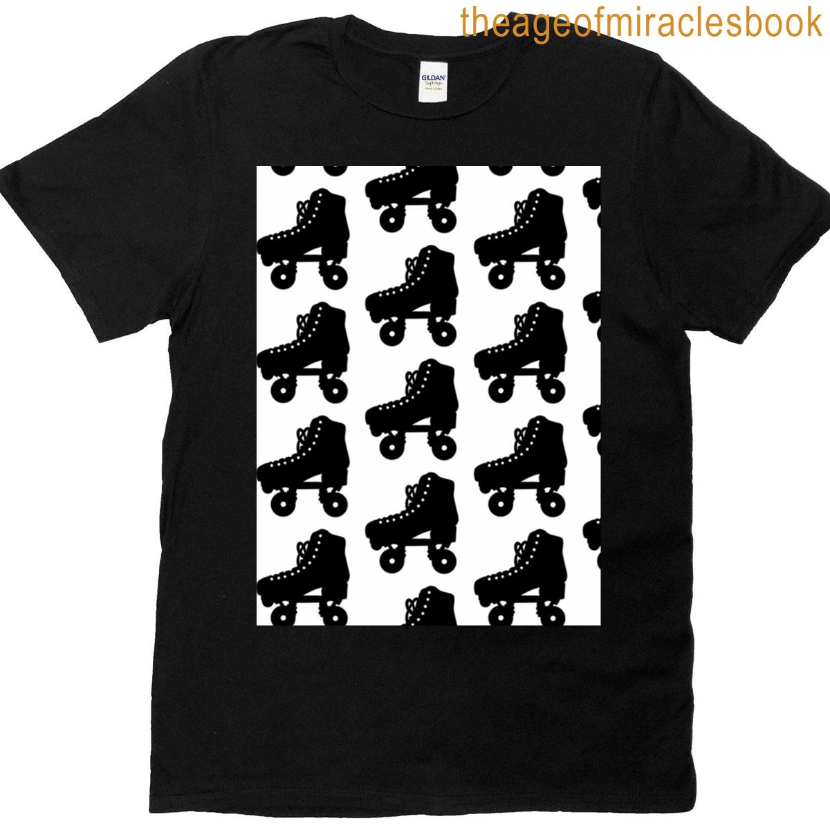 Roller Skate Black Silhouette Shadow Solid Outline Graphic T-shirt