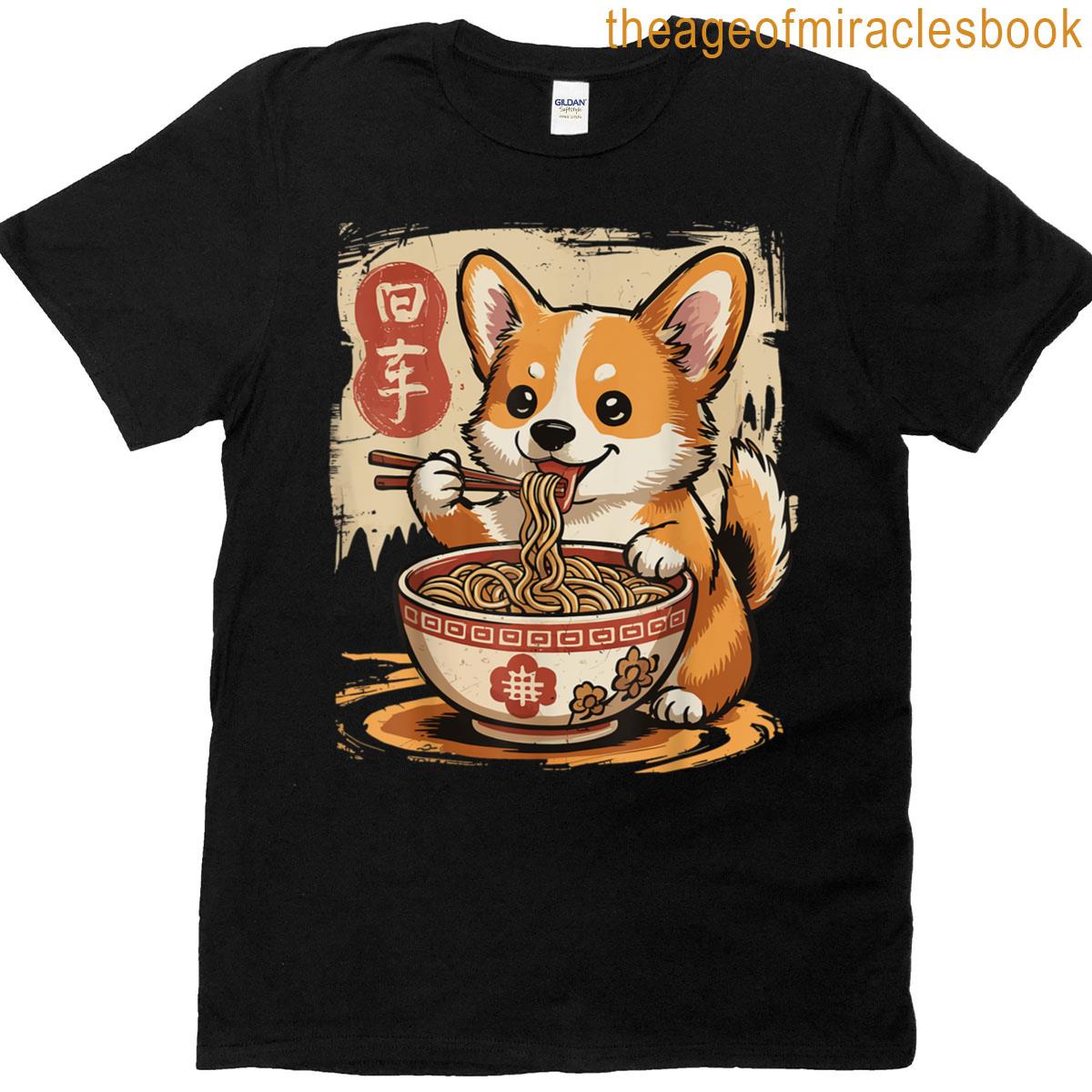 Corgi Eating Ramen T-shirt