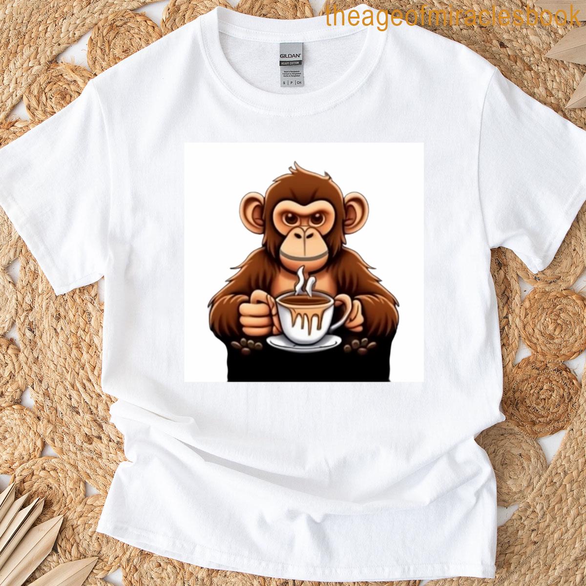 Coffee First Monkey Stickers T-shirt