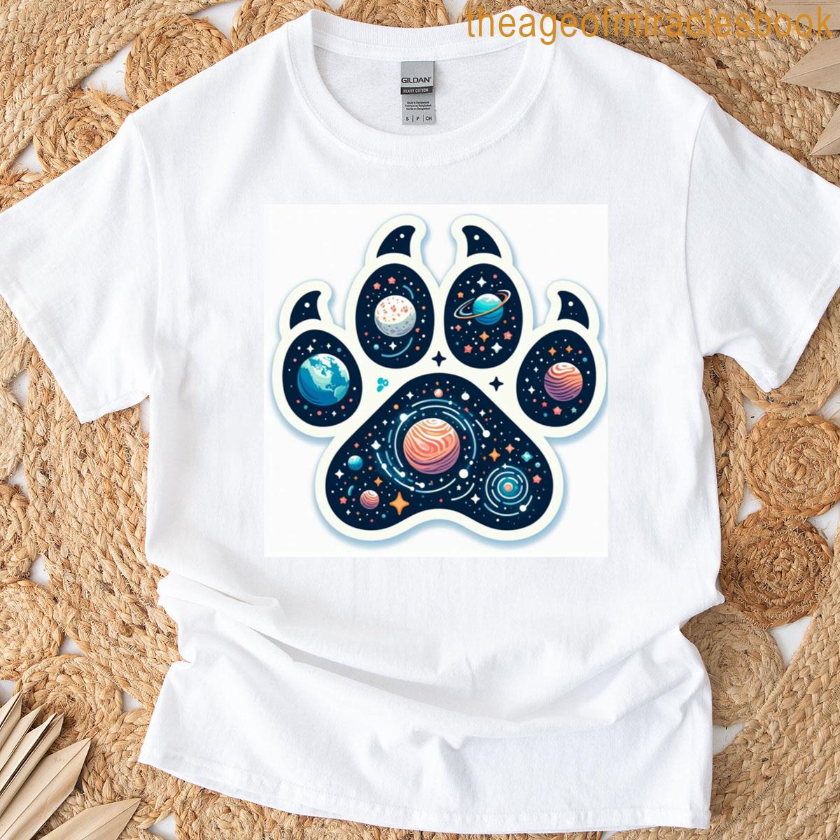 Cosmic Paw Print With Celestial Elements T-shirt