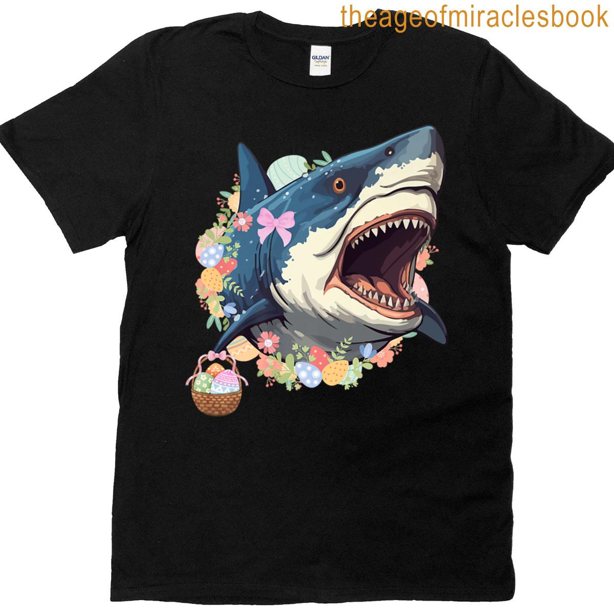 Funny Shark With Easter Basket And Bunny Ears Easter Premium T-shirt