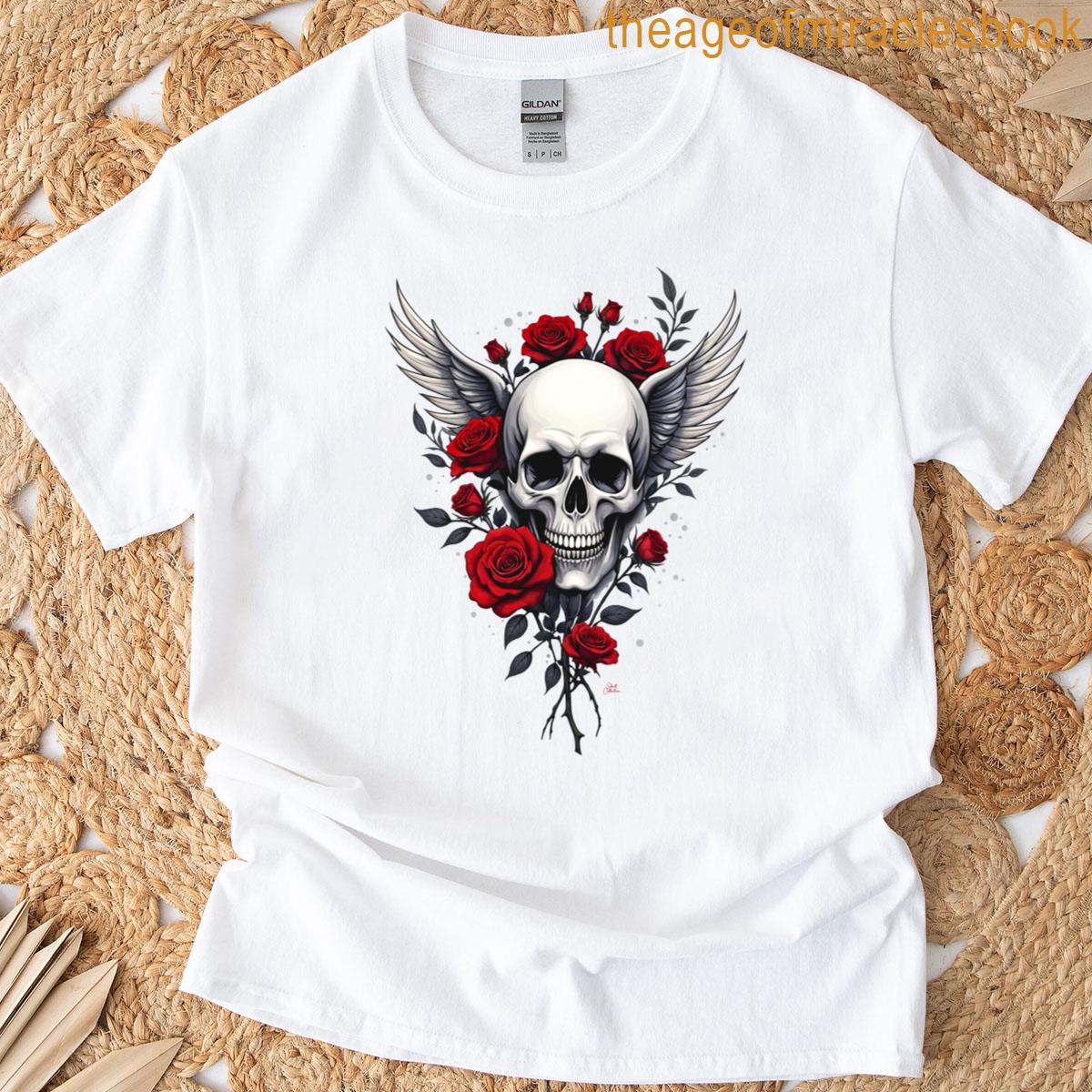 Skull Wings Red Roses Gothic T-shirt