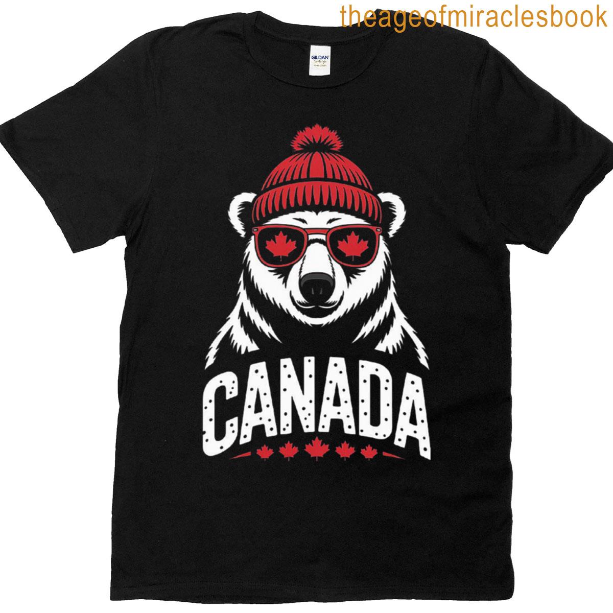 Canada Bear Design With Maple Leaf Glasses T-shirt