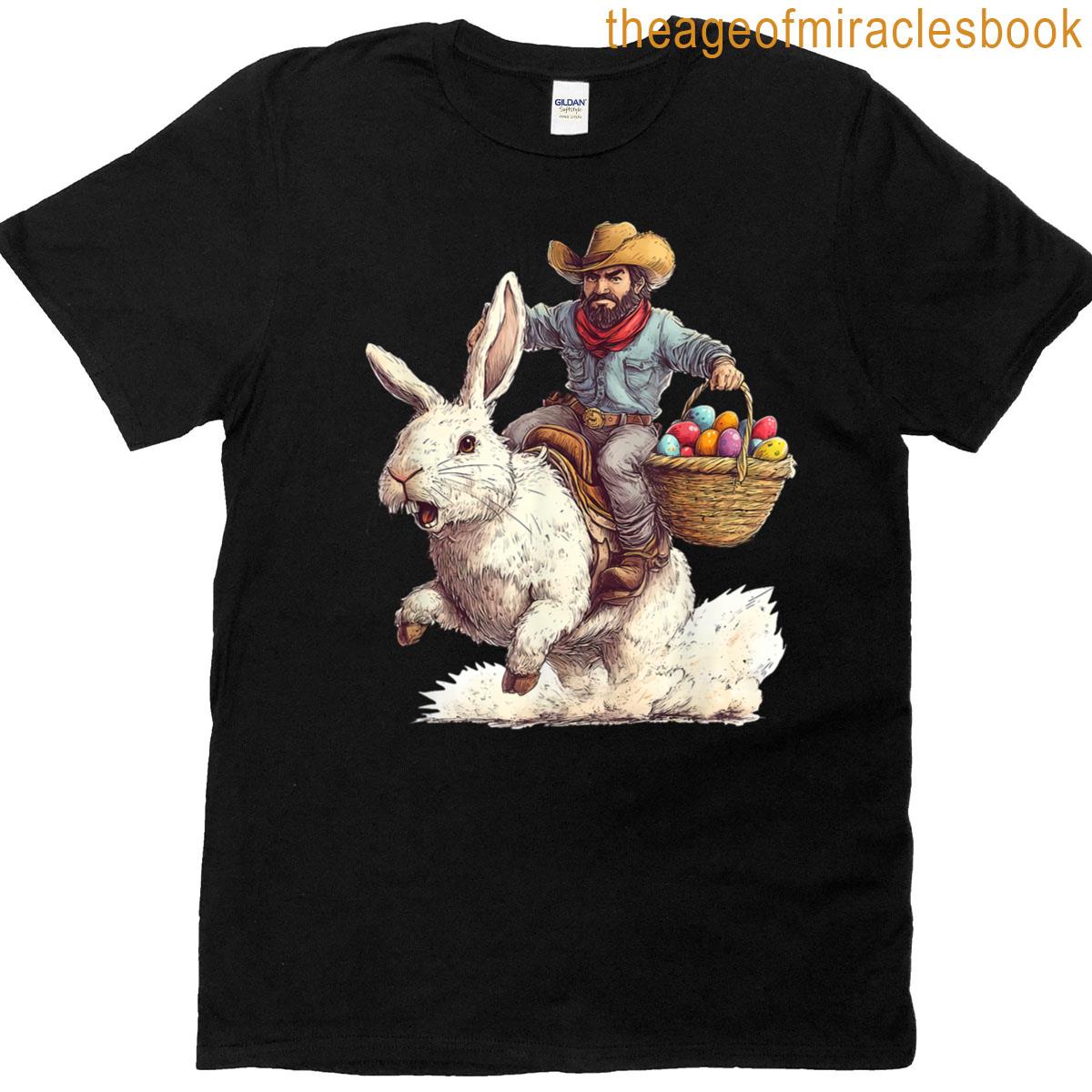 Cowboy Riding Easter Bunny Western Howdy Easter Funny T-shirt