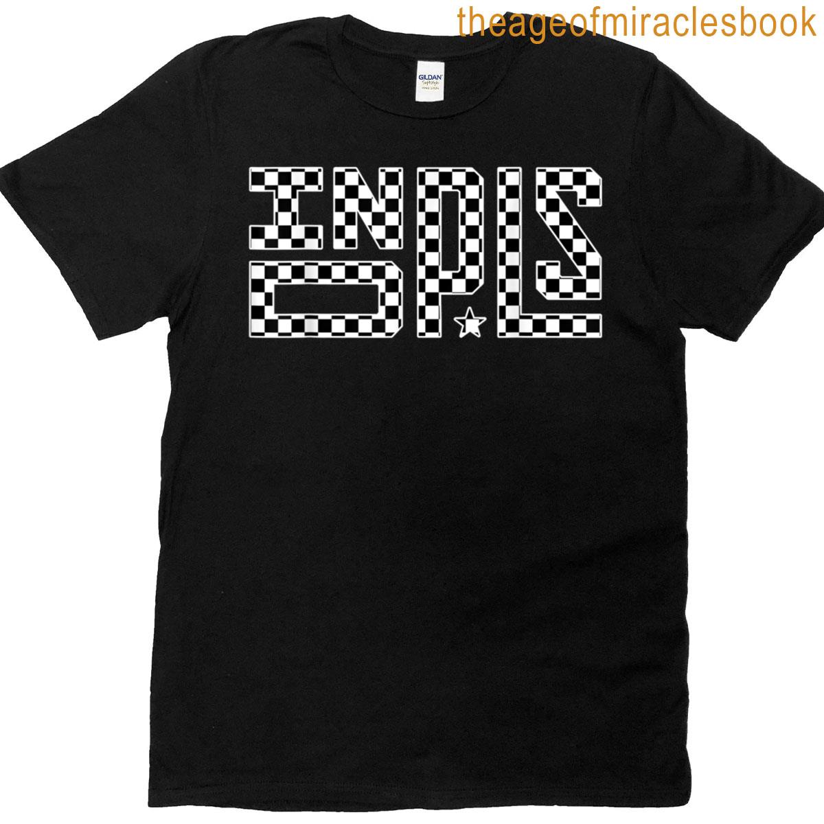 Indianapolis Racing Checkered Flag Pattern In Indpls Text T-shirt
