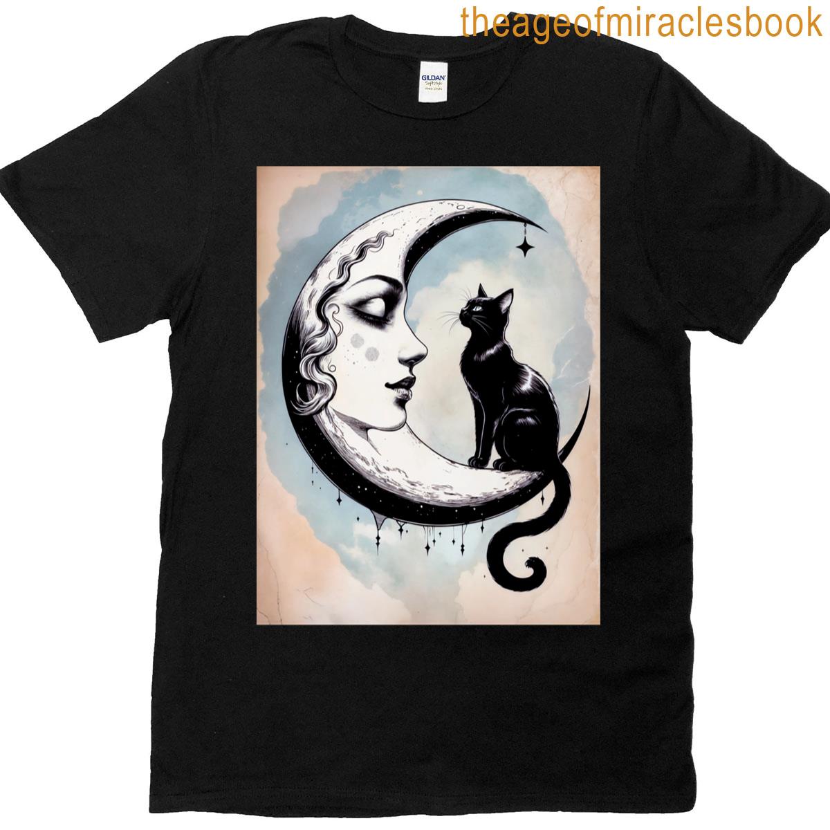 Moon Cat Vintage Style T-shirt