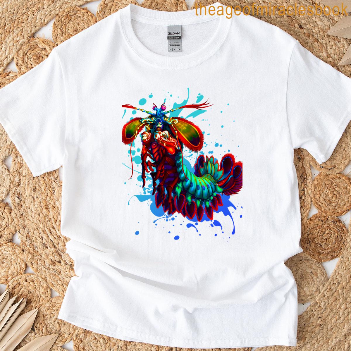Rainbow Peacock Mantis Shrimp Blue Splash T-shirt