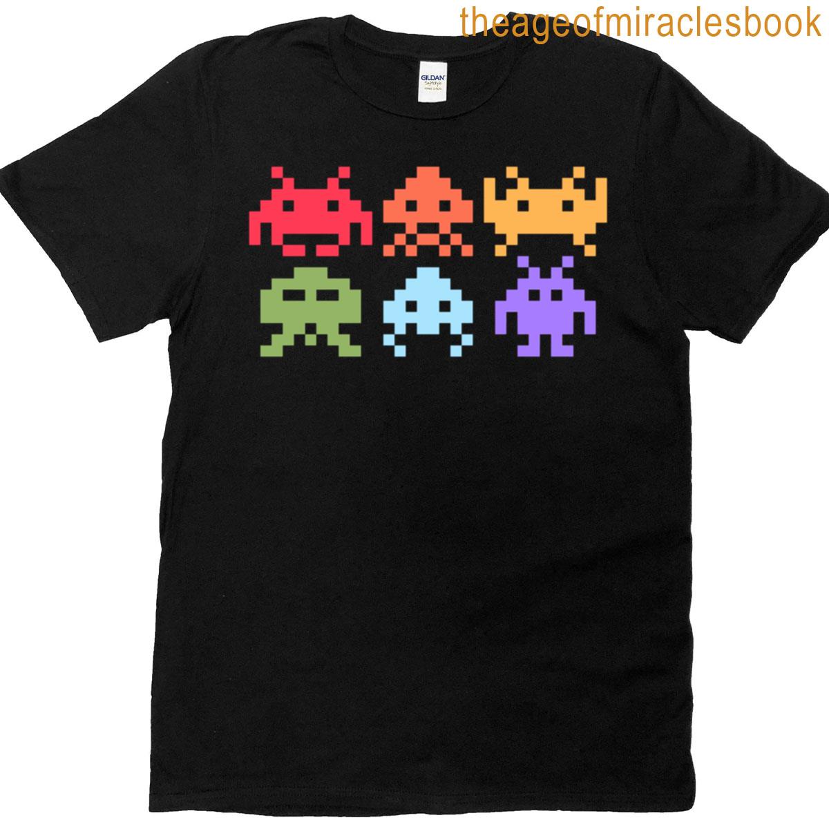 Space Invaders Pixel Art Rainbow Aliens T-shirt