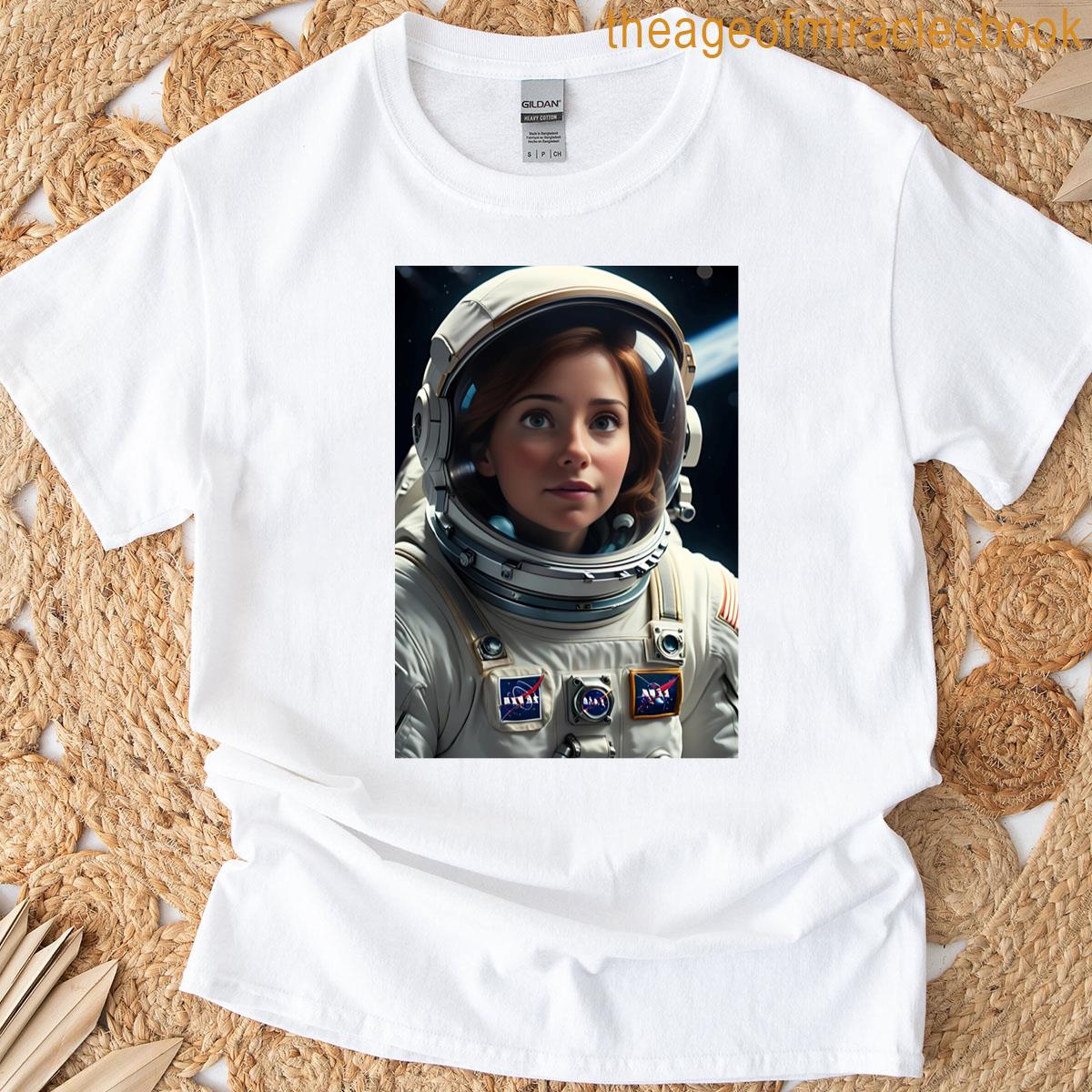 a woman in deep space exploring premium T-shirt