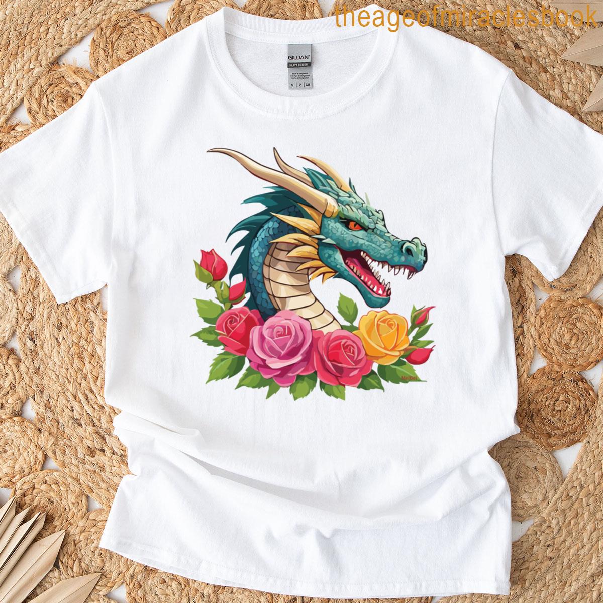 blue dragon surrounded by roses oversized T-shirt